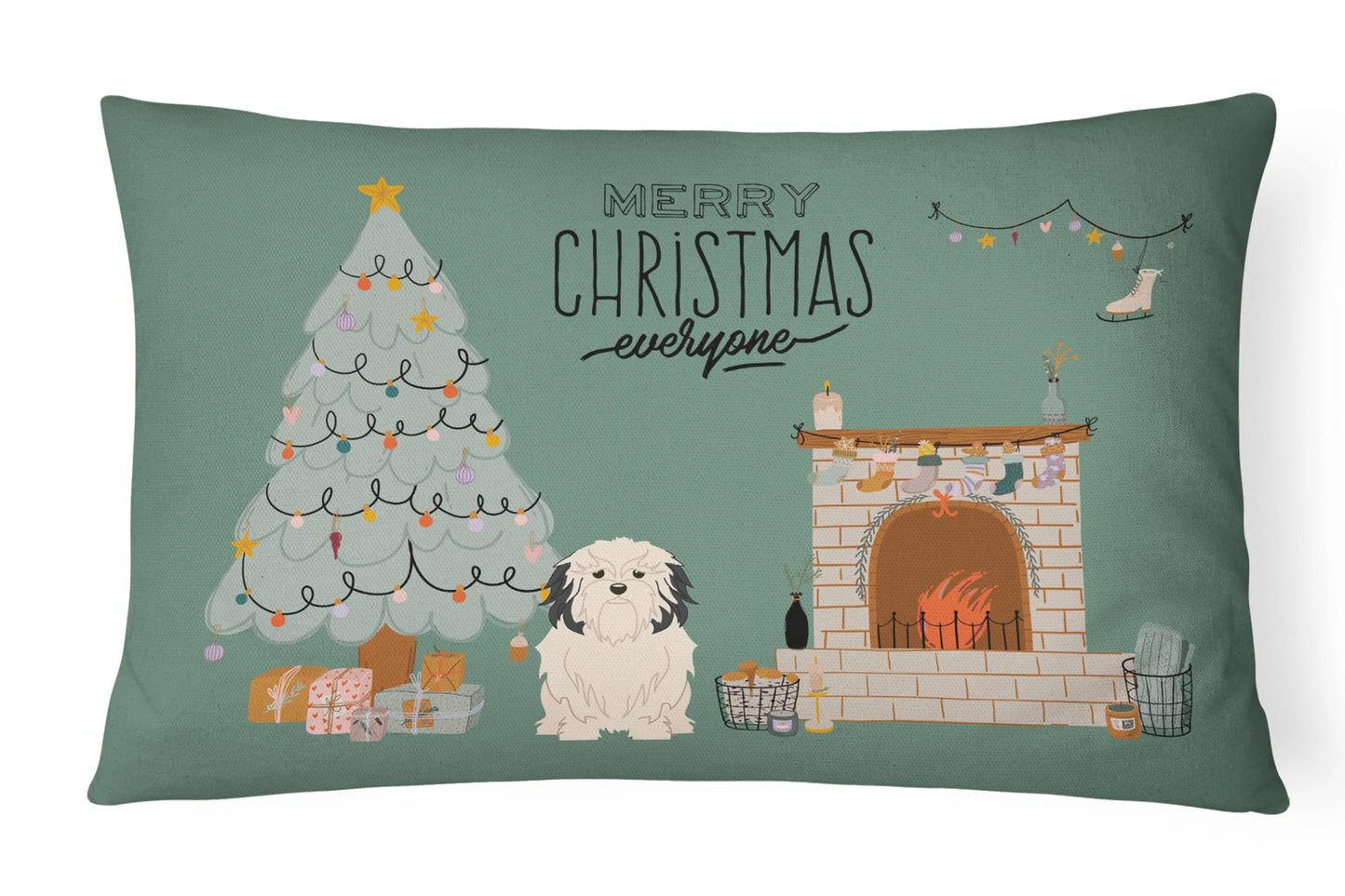 Christmas Everyone Dog Art Canvas Fabric Decorative Pillow