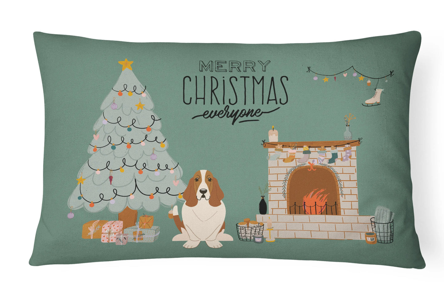 Christmas Everyone Dog Art Canvas Fabric Decorative Pillow