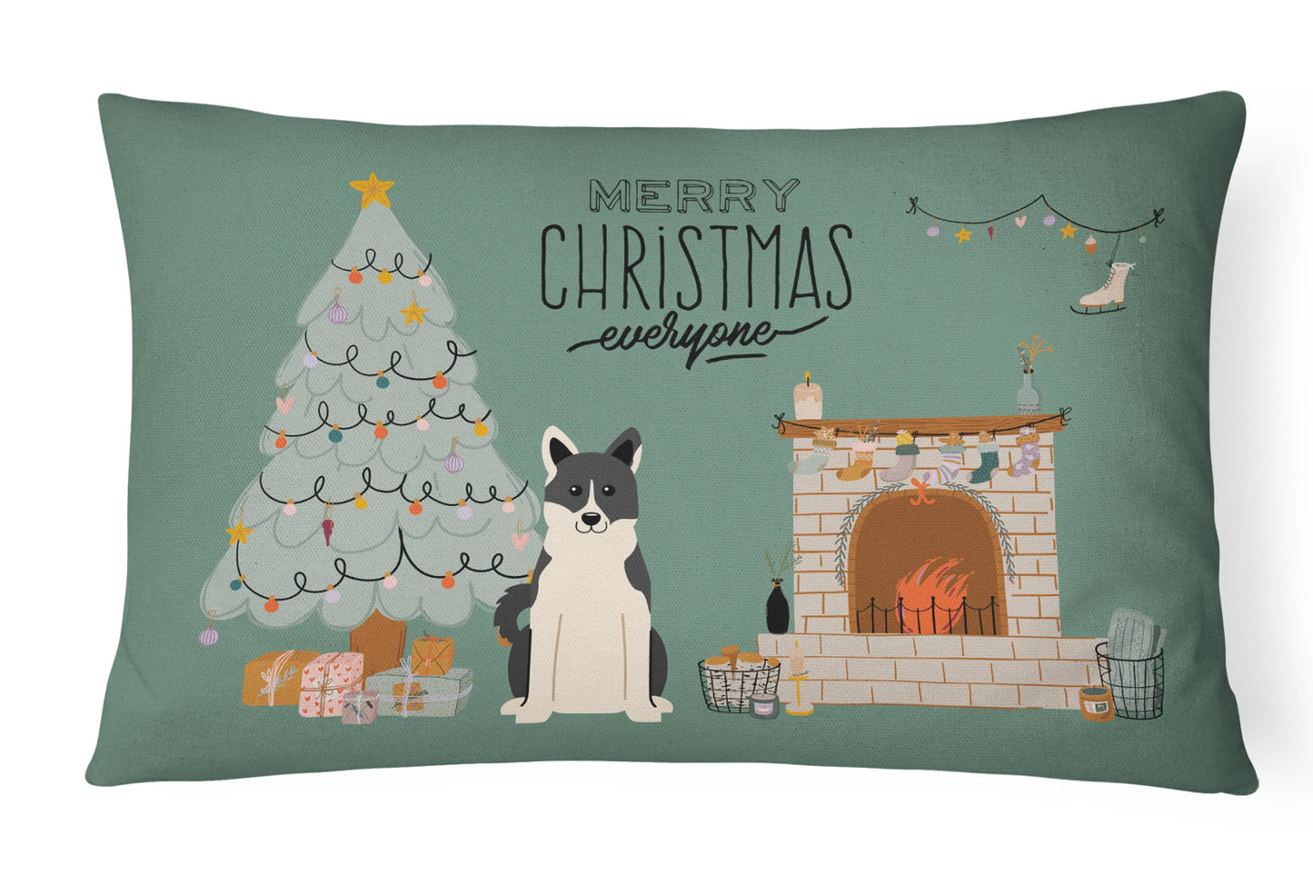 Christmas Everyone Dog Art Canvas Fabric Decorative Pillow