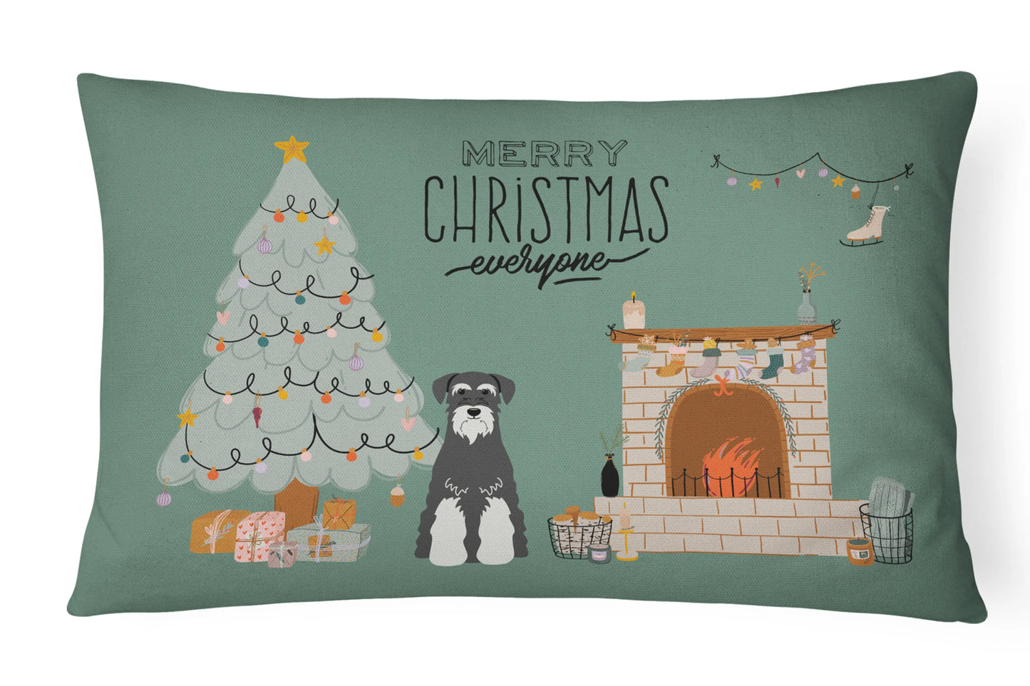 Christmas Everyone Dog Art Canvas Fabric Decorative Pillow