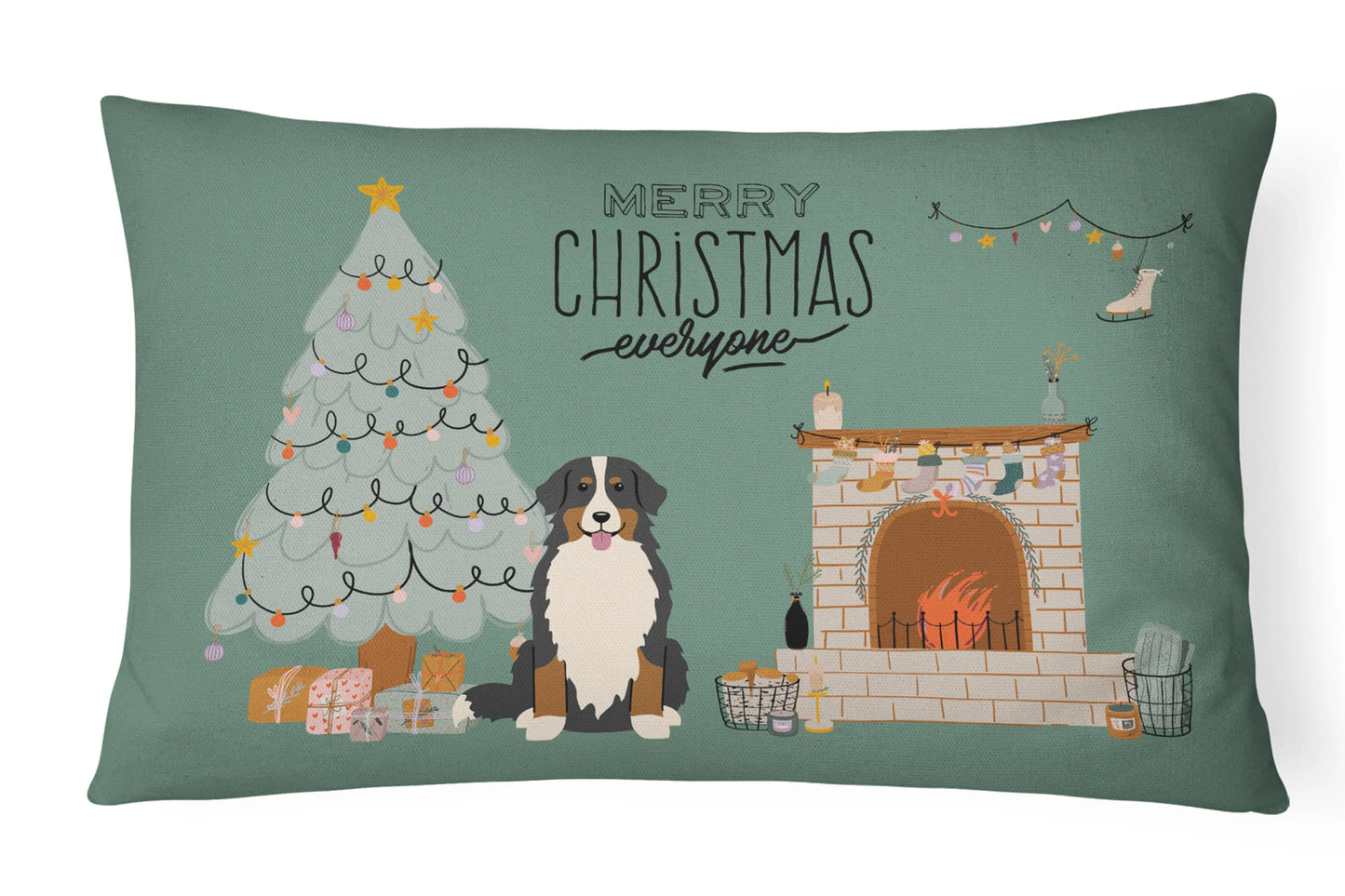 Christmas Everyone Dog Art Canvas Fabric Decorative Pillow