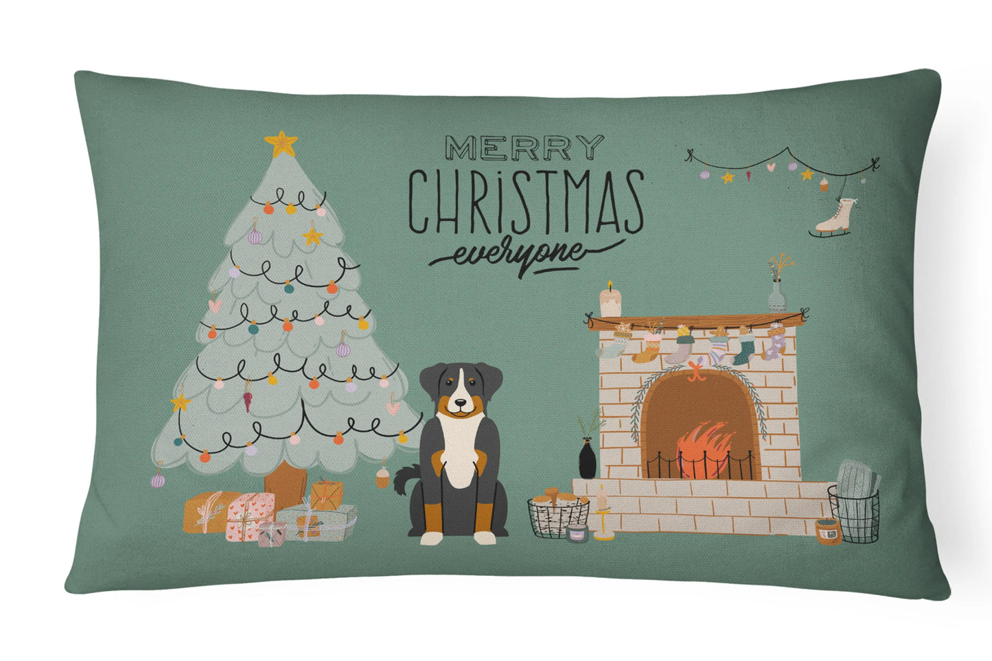 Christmas Everyone Dog Art Canvas Fabric Decorative Pillow