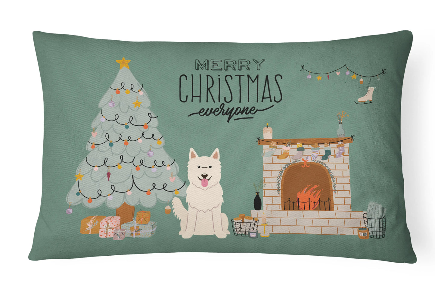 Christmas Everyone Dog Art Canvas Fabric Decorative Pillow