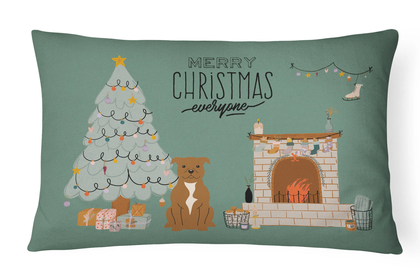 Christmas Everyone Dog Art Canvas Fabric Decorative Pillow