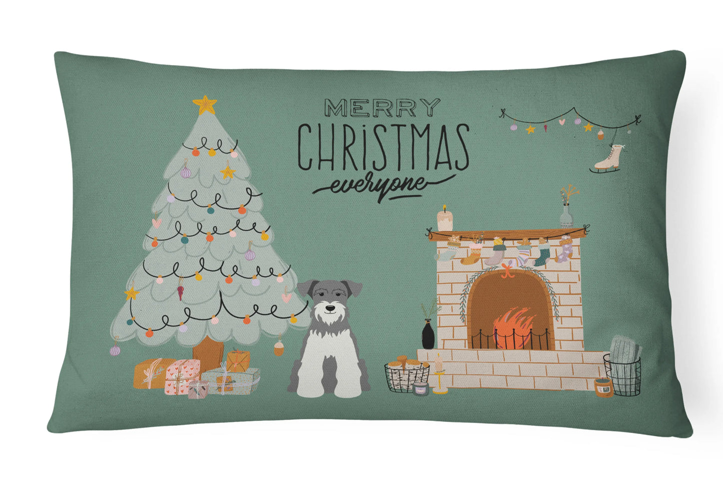 Christmas Everyone Dog Art Canvas Fabric Decorative Pillow