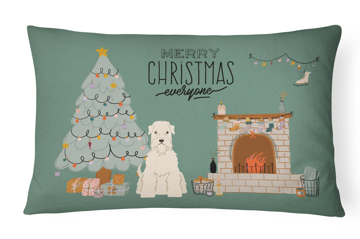 Christmas Everyone Dog Art Canvas Fabric Decorative Pillow