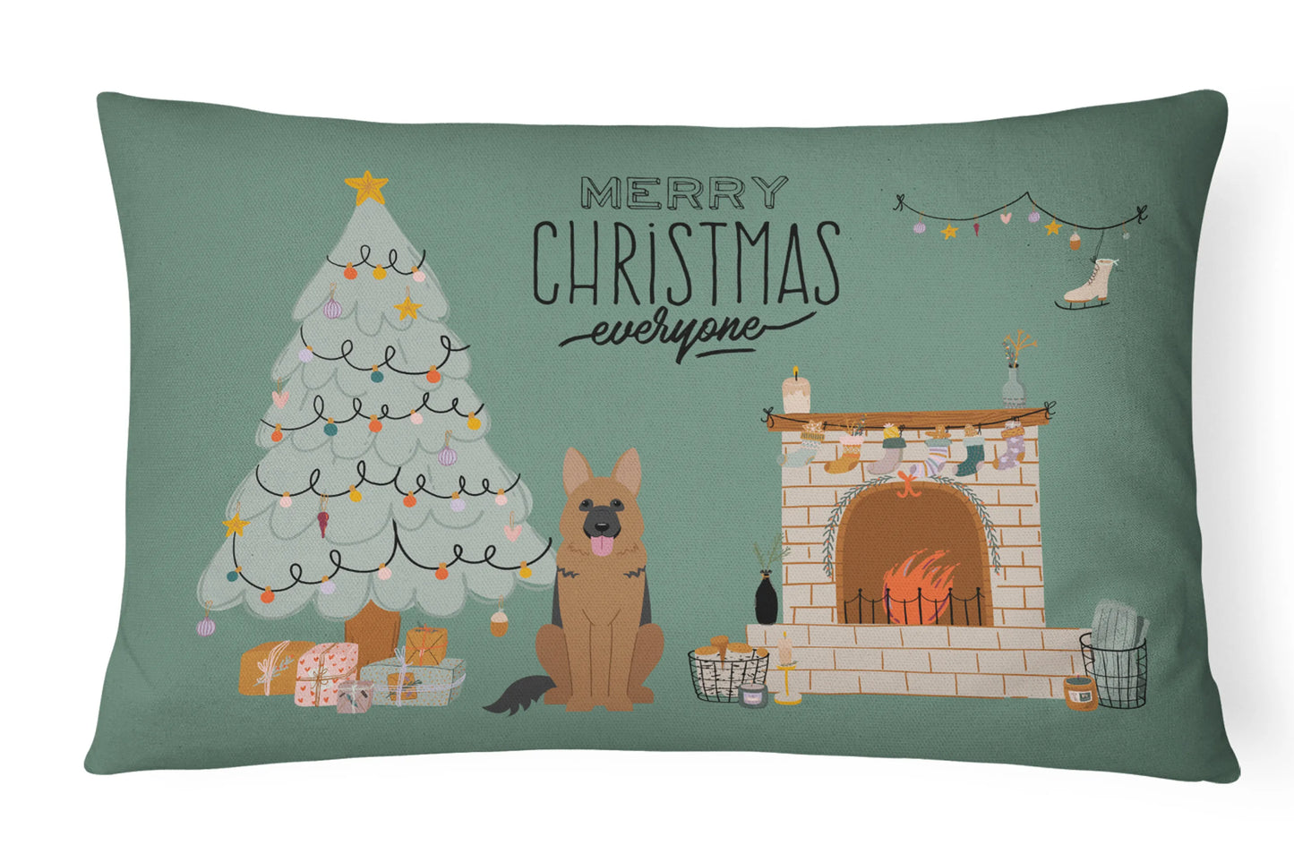 Christmas Everyone Dog Art Canvas Fabric Decorative Pillow