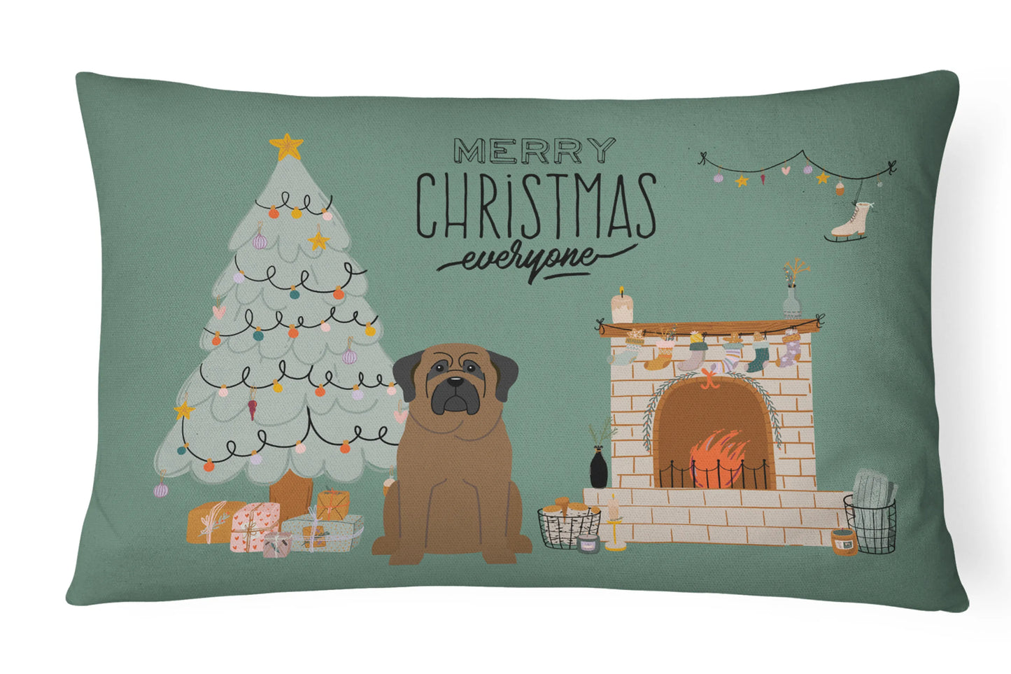 Christmas Everyone Dog Art Canvas Fabric Decorative Pillow