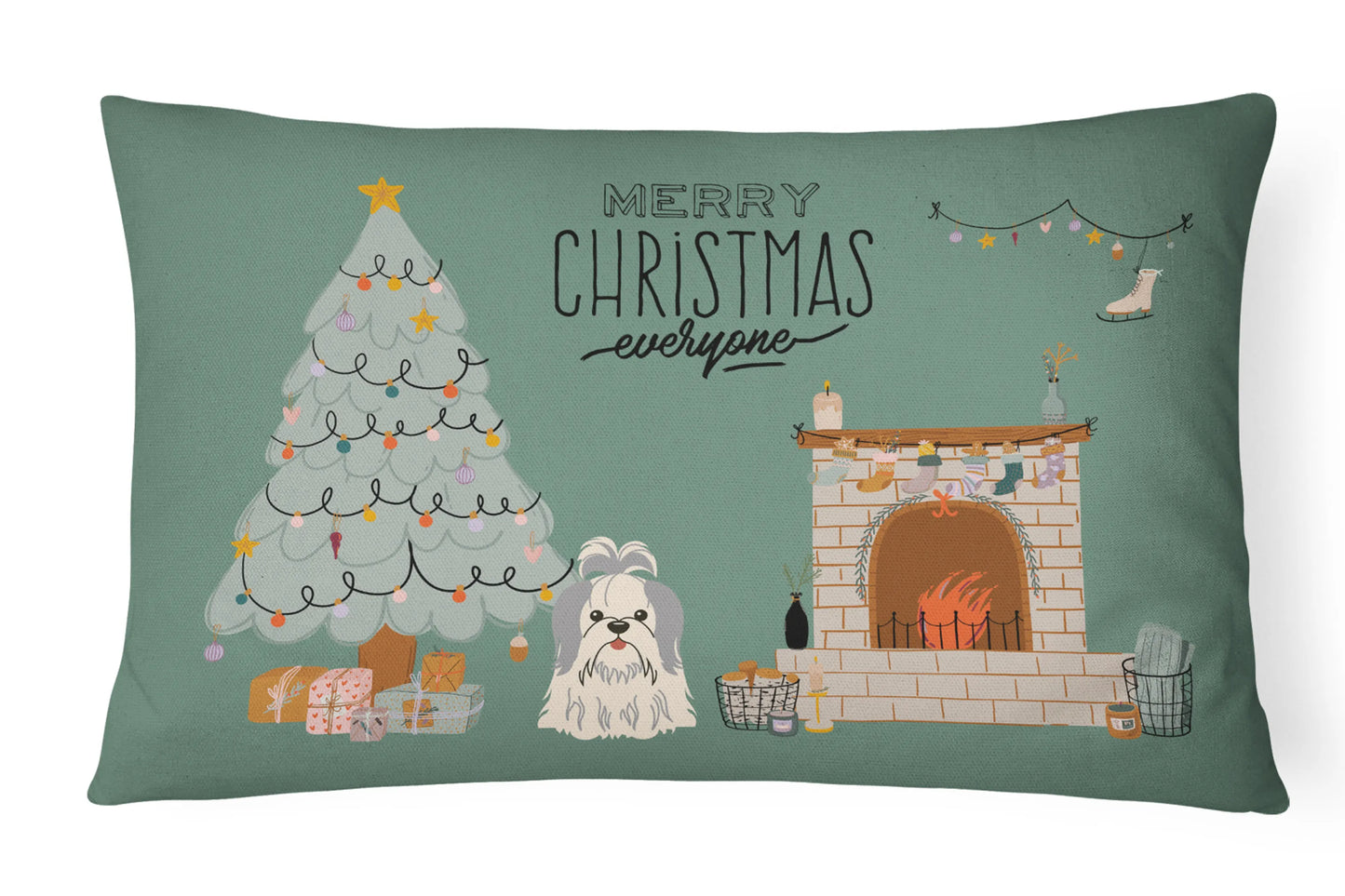 Christmas Everyone Dog Art Canvas Fabric Decorative Pillow