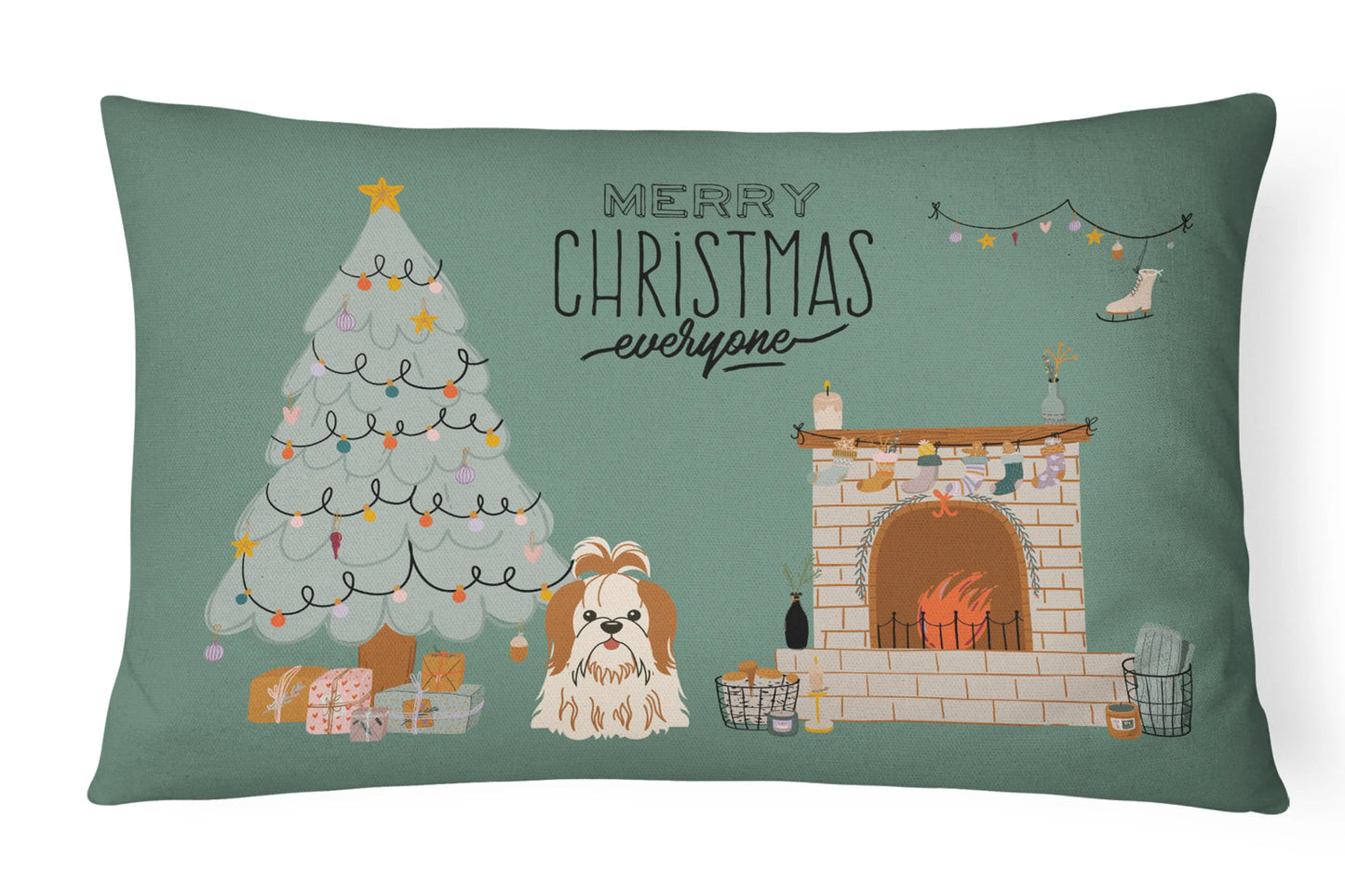 Christmas Everyone Dog Art Canvas Fabric Decorative Pillow