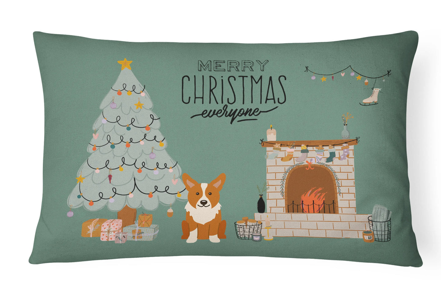 Christmas Everyone Dog Art Canvas Fabric Decorative Pillow