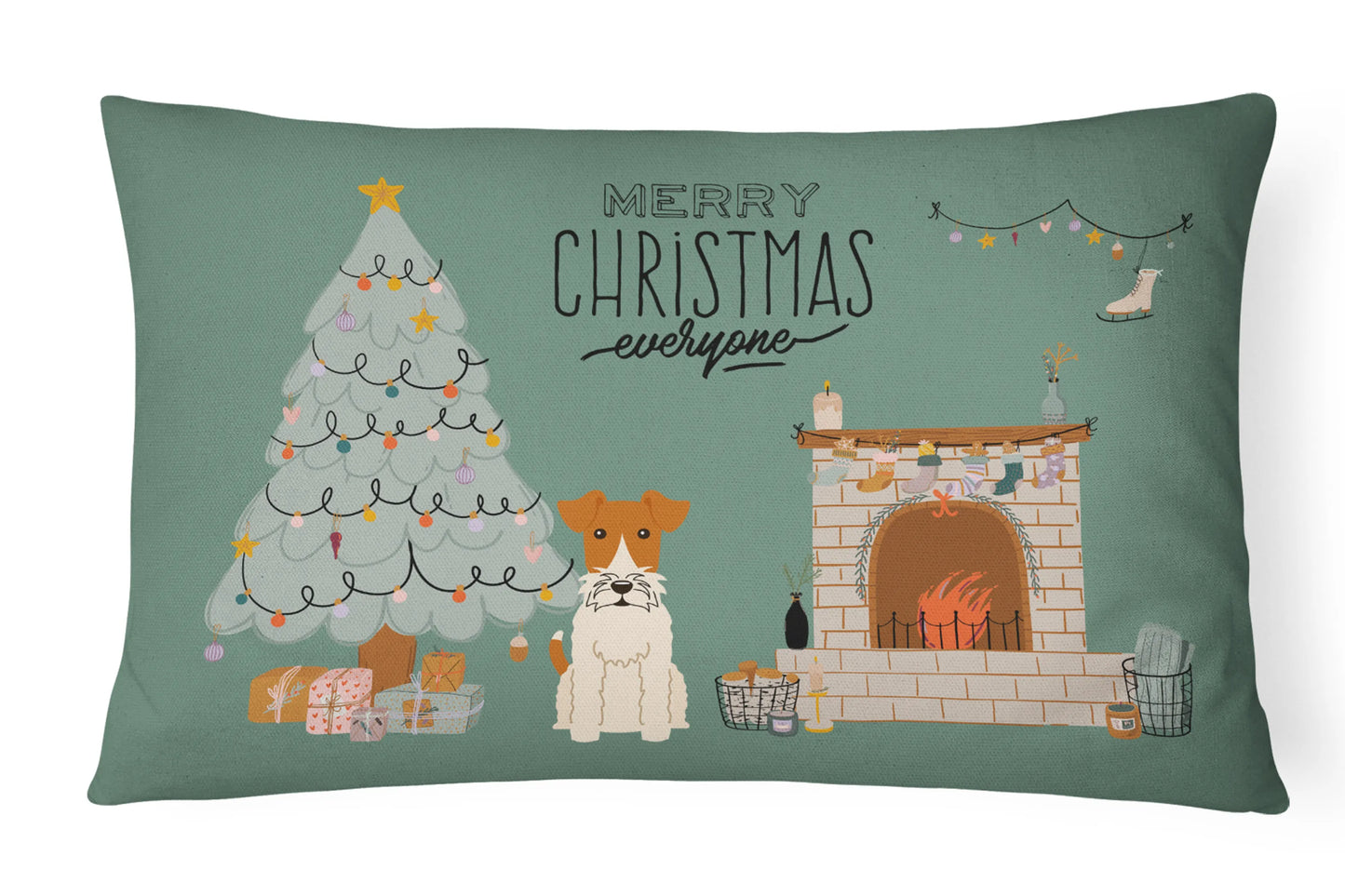 Christmas Everyone Dog Art Canvas Fabric Decorative Pillow