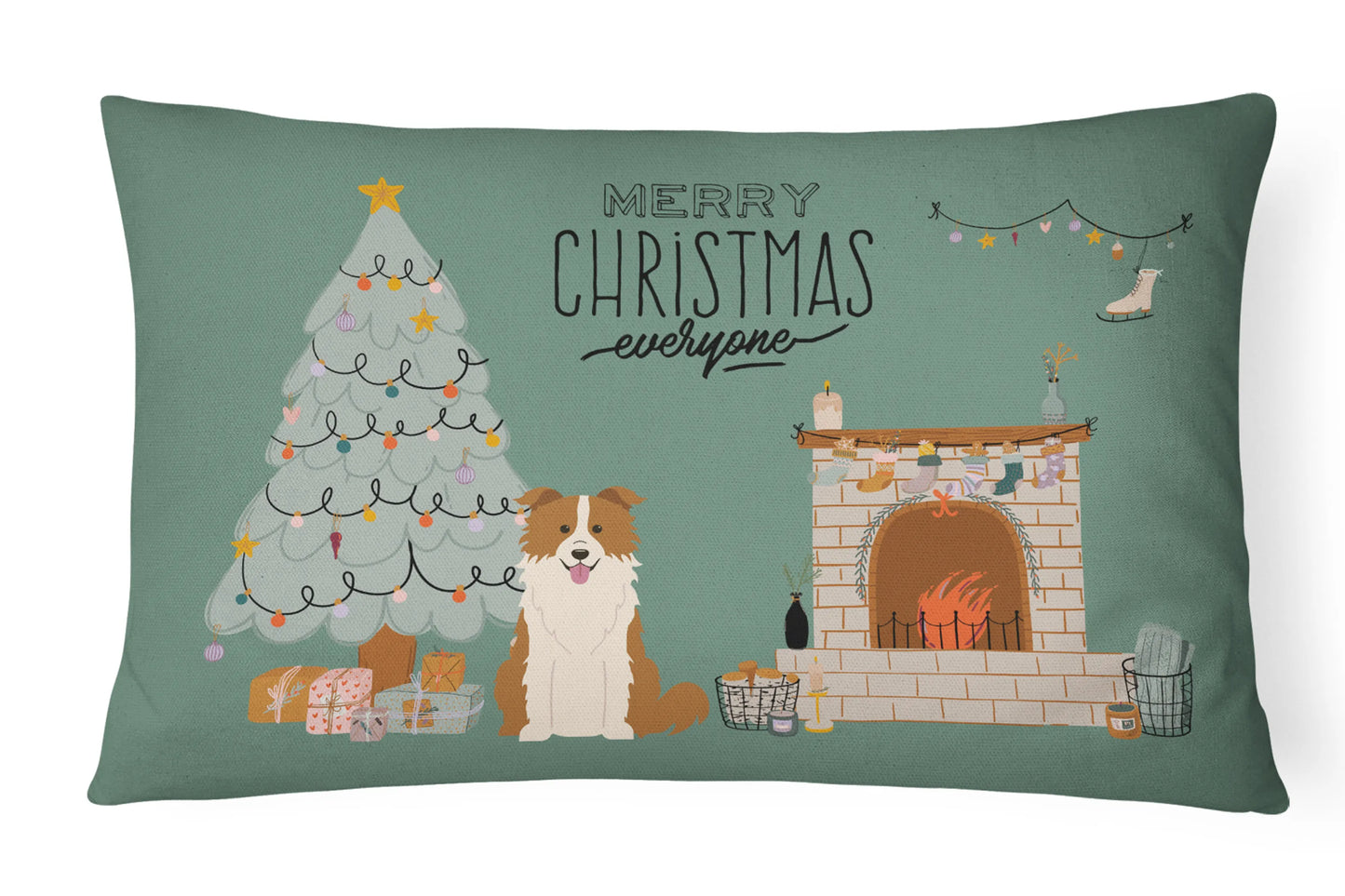 Christmas Everyone Dog Art Canvas Fabric Decorative Pillow