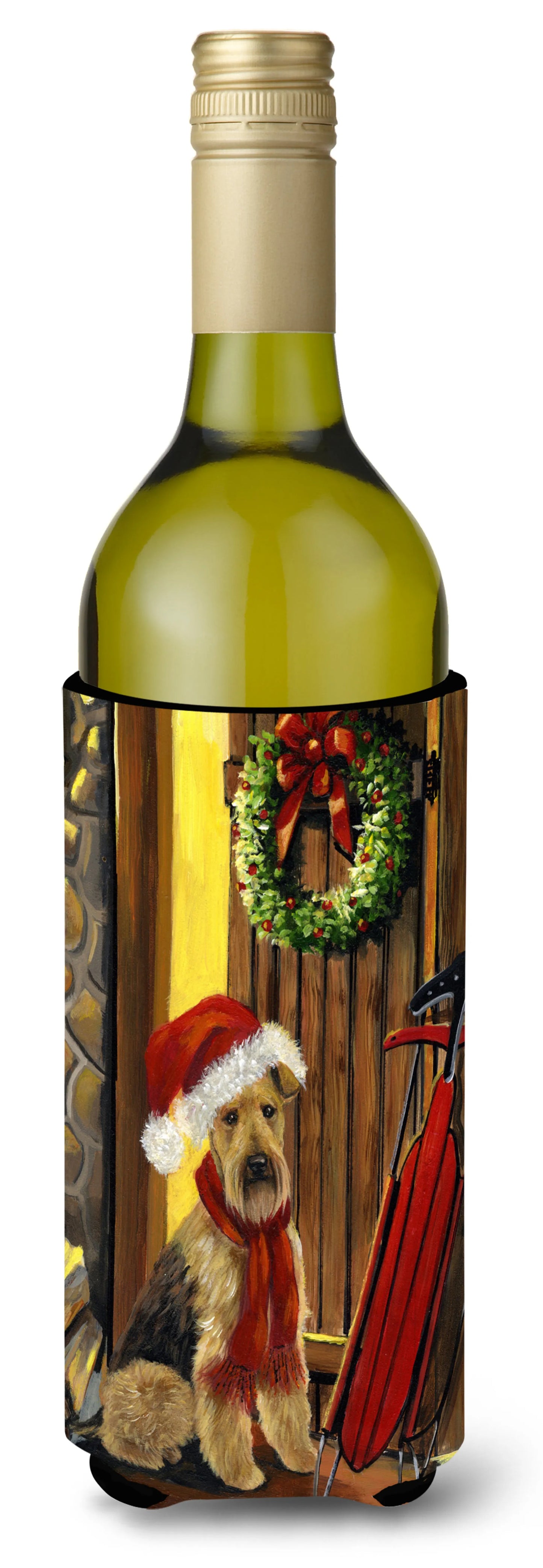 Christmas Dog Art Wine Bottle Hugger