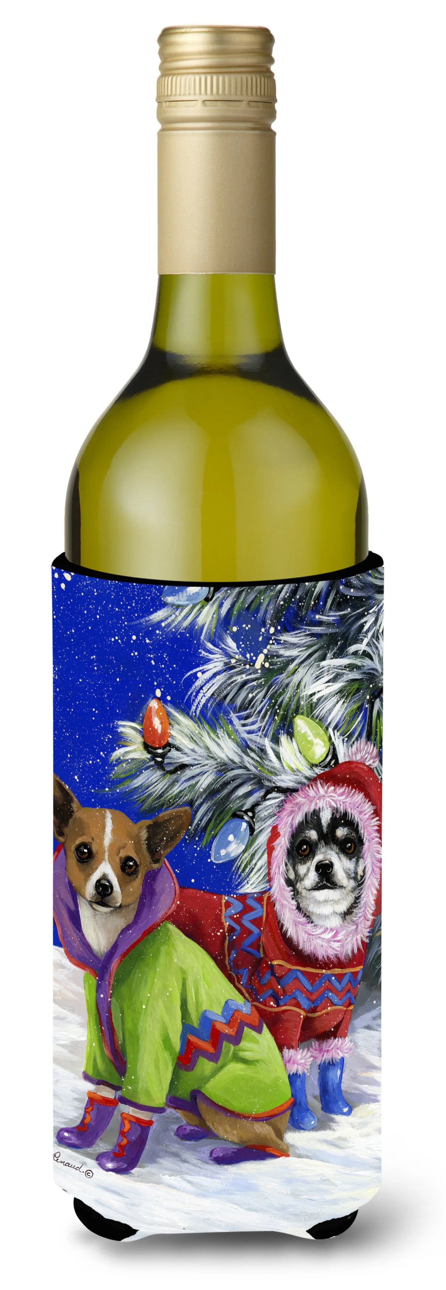 Christmas Dog Art Wine Bottle Hugger