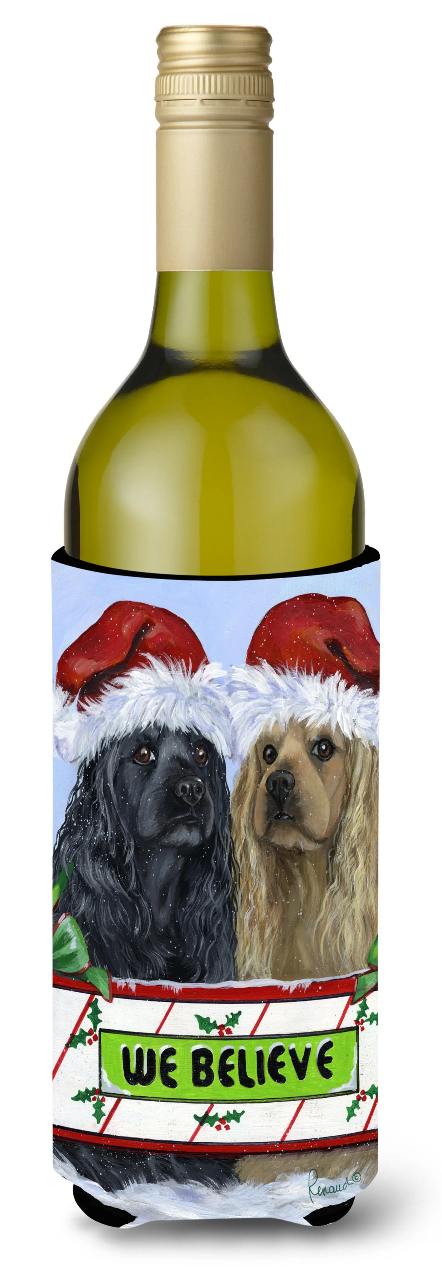 Christmas Dog Art Wine Bottle Hugger