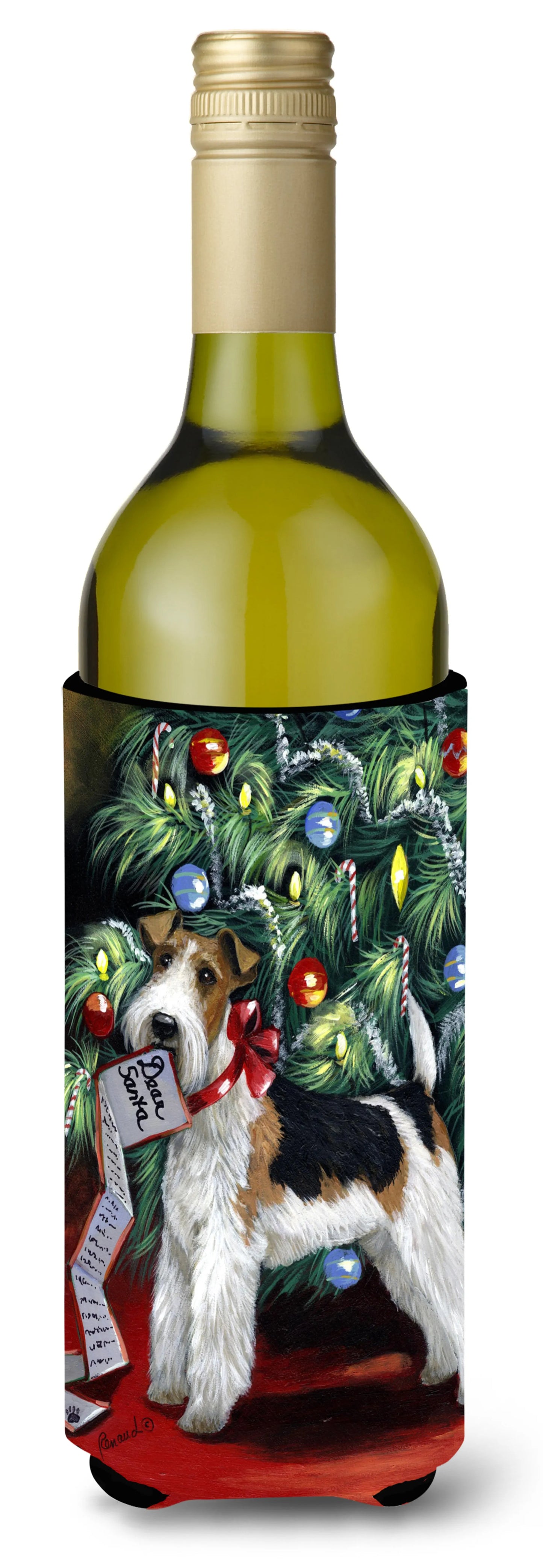 Christmas Dog Art Wine Bottle Hugger