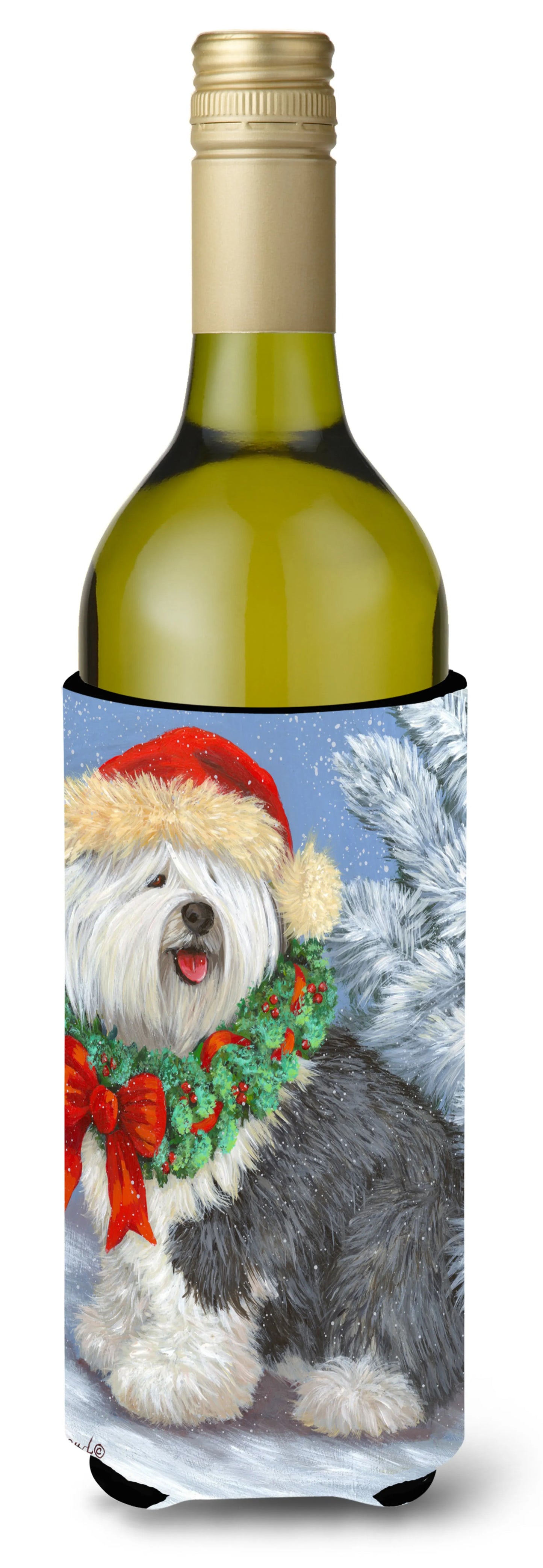 Christmas Dog Art Wine Bottle Hugger