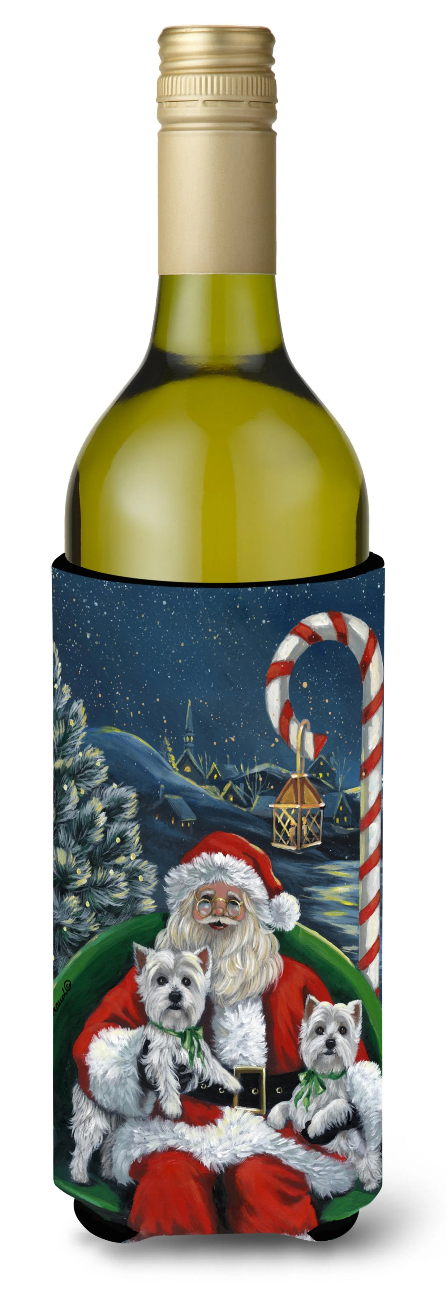 Christmas Dog Art Wine Bottle Hugger