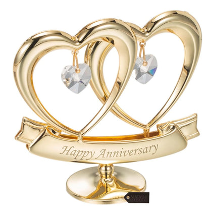 Matashi 24K Gold Plated Crystal Studded Double Heart Happy Anniversary Banner Ornament