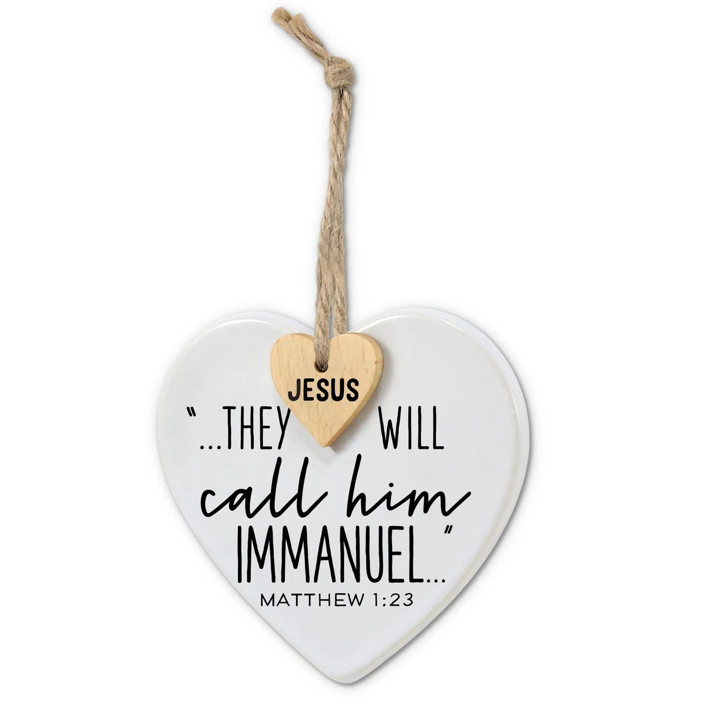 Ornament Heart Tag Immanuel Twine Hanger