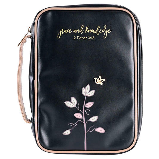 Bible Cover Grace & Knowledge Black Lg