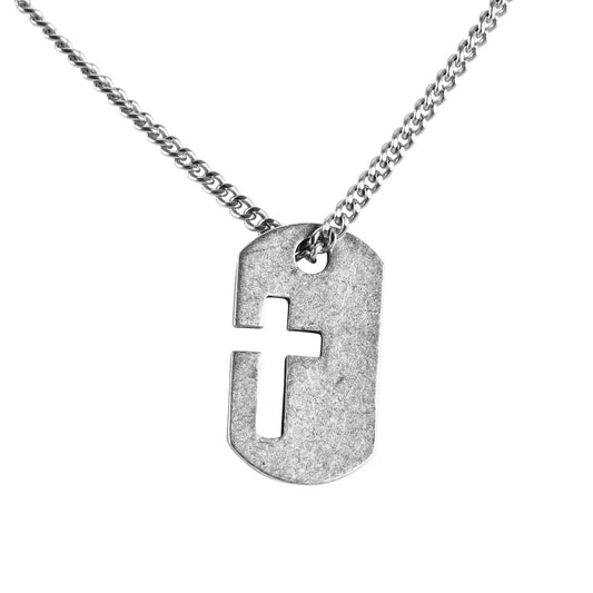 DOGTAG CROSS PEWTER NECKLACE 24"CH