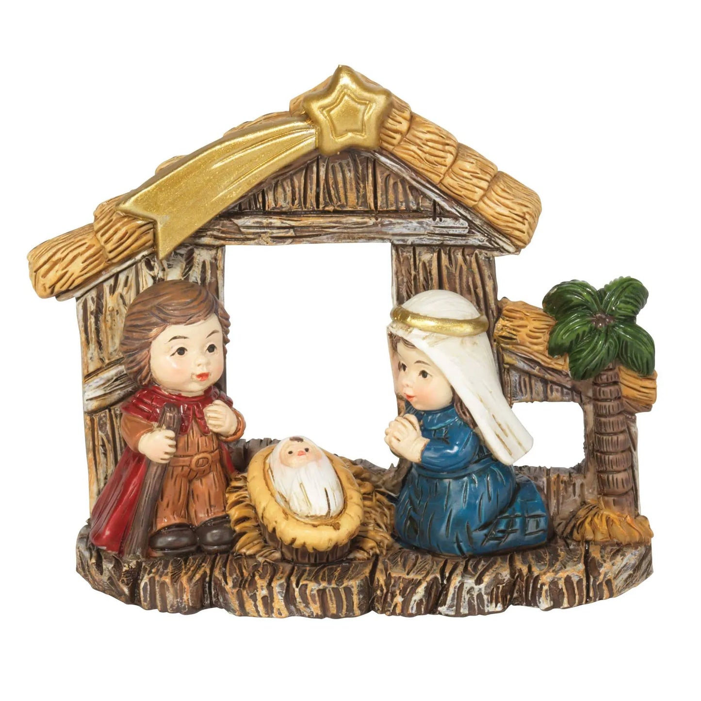 1 Piece Holy Family In Creche Resin