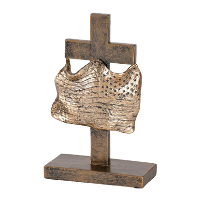 Figurine Called To Pray Cross With Flag