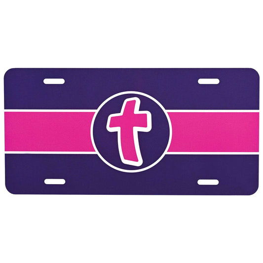 License Plate Pink Cross Metal