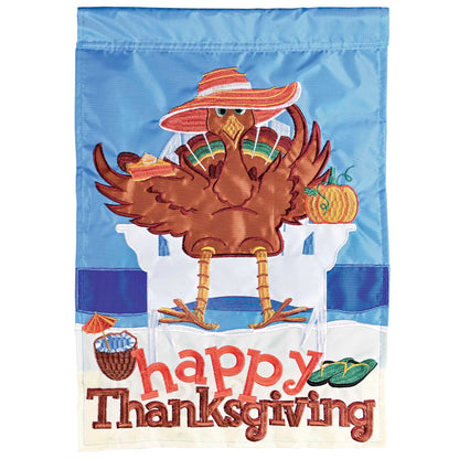 Flag Happy Thanksgiving Beach Turkey