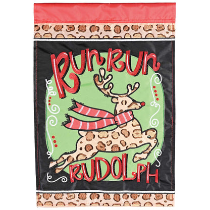 Flag Reindeer Run Run Rudolph 13x18