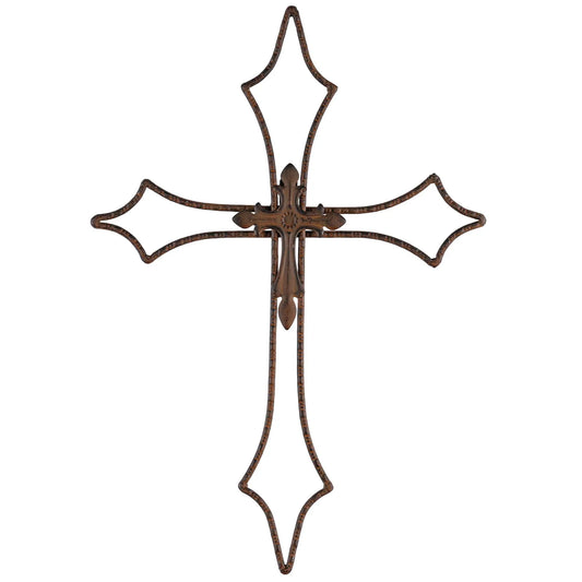 Wall Cross On Cross Brown Metal 19.75H