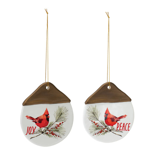 Cardinal Joy and Peace Ornament (Set of 12) 4.5"H Clay