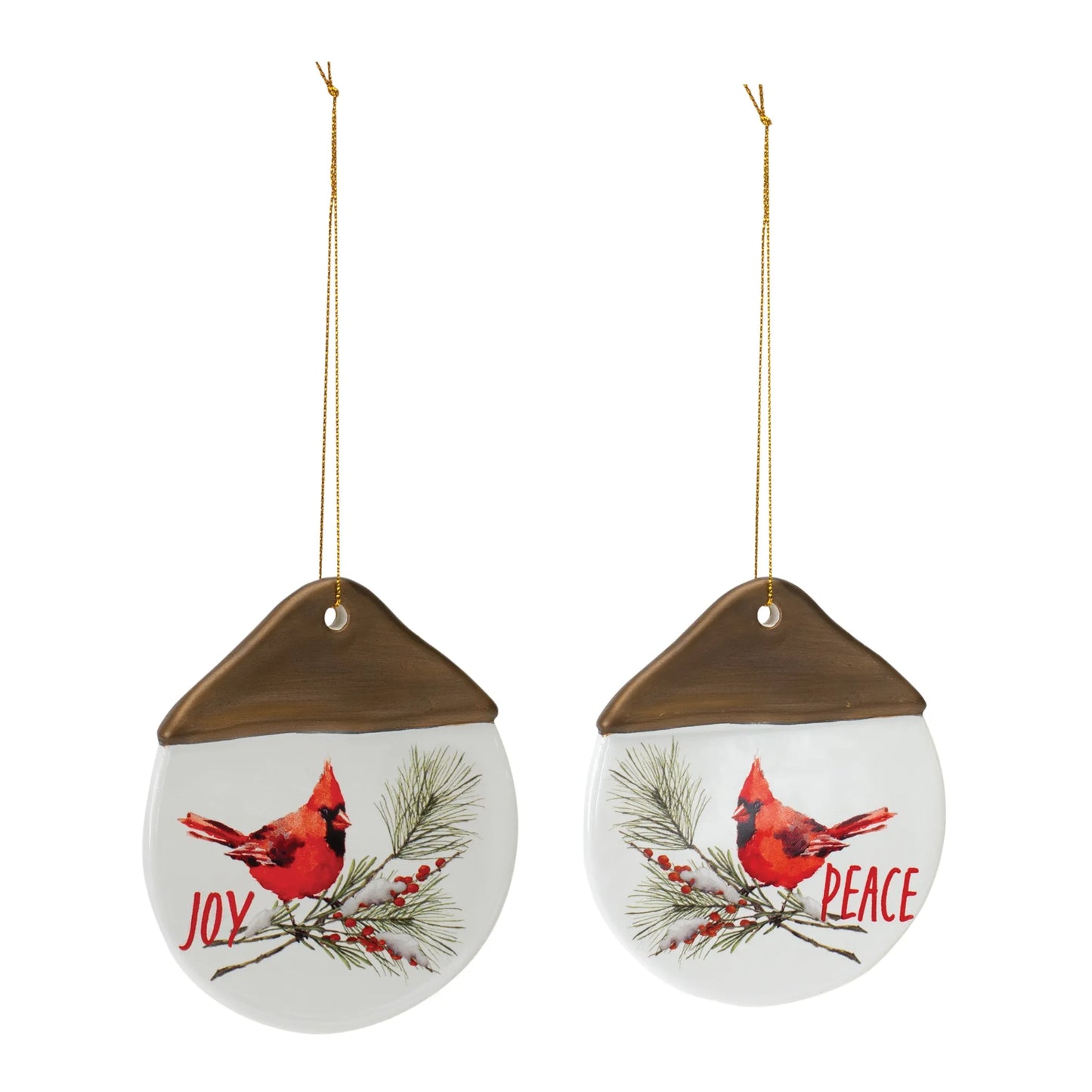 Cardinal Joy and Peace Ornament (Set of 12) 4.5"H Clay