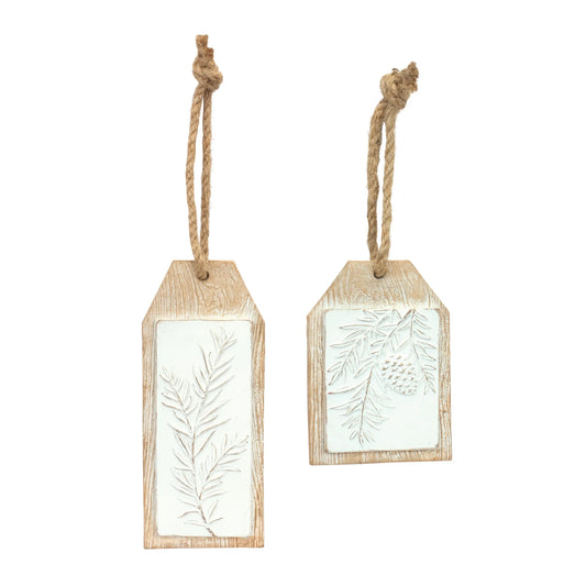 Pine Branch Tag (Set of 6) 3.35"L x 5.25"H, 2.75"L x 6.75"H Resin