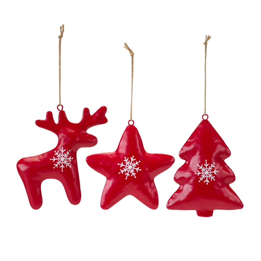 Tree/Star/Deer Ornament (Set of 12) 5.25"H, 6"H, 6"H Iron