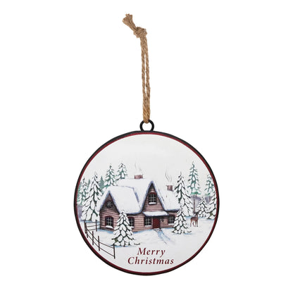 Woodland Winter Cabin Disc Ornament