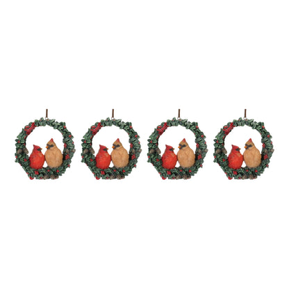 Cardinal Bird Couple Wreath Ornament