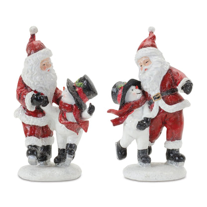 Skating Santa and Snowman Figurine