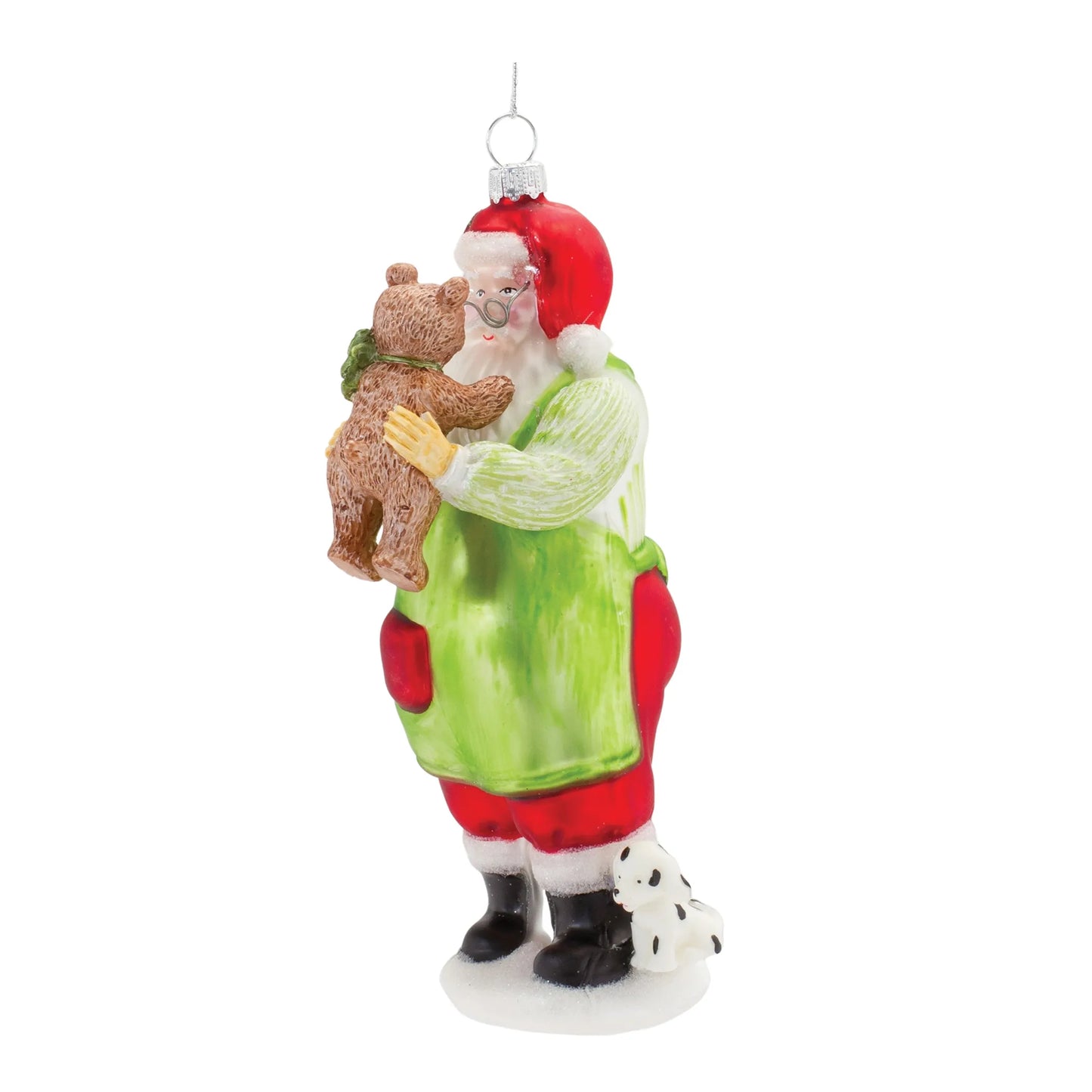 Glass Santa with Teddy Bear Ornament