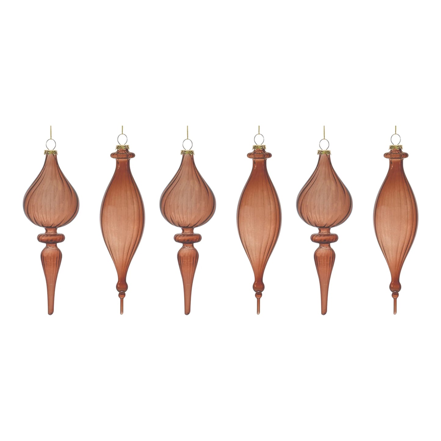 Ribbed Glass Finial Ornament  - Pack Of: Set of 6 | Materials: Glass