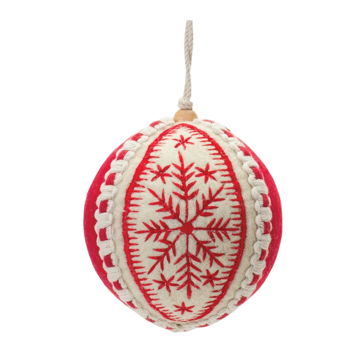 Embroidered Wool Ball Ornament