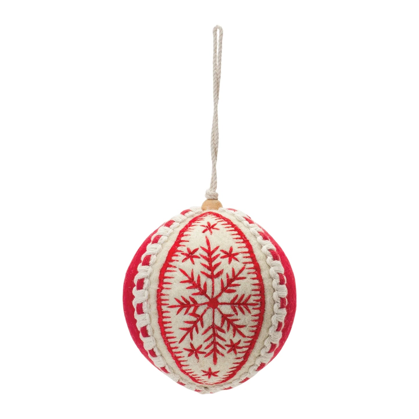 Embroidered Wool Ball Ornament