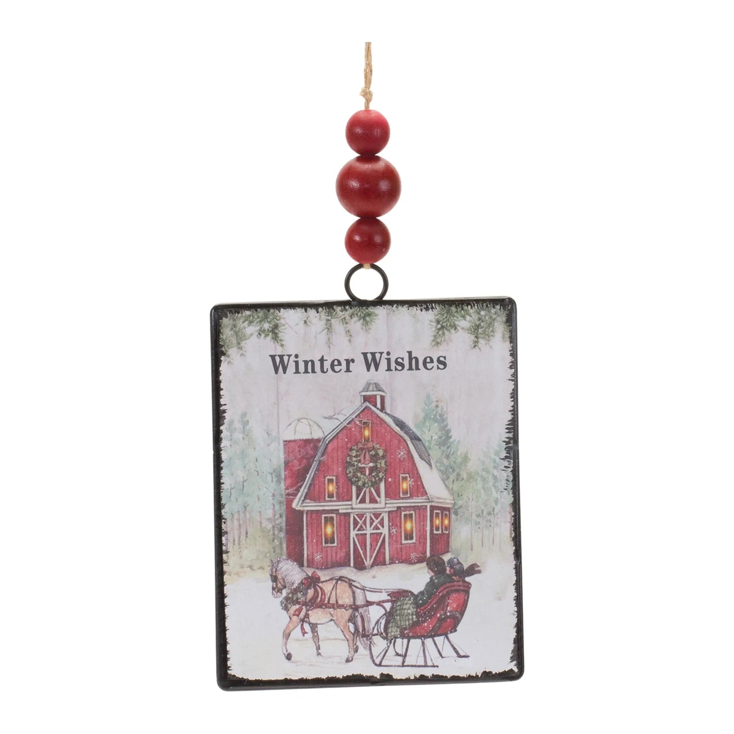 Glass Winter Wishes Barn Ornament