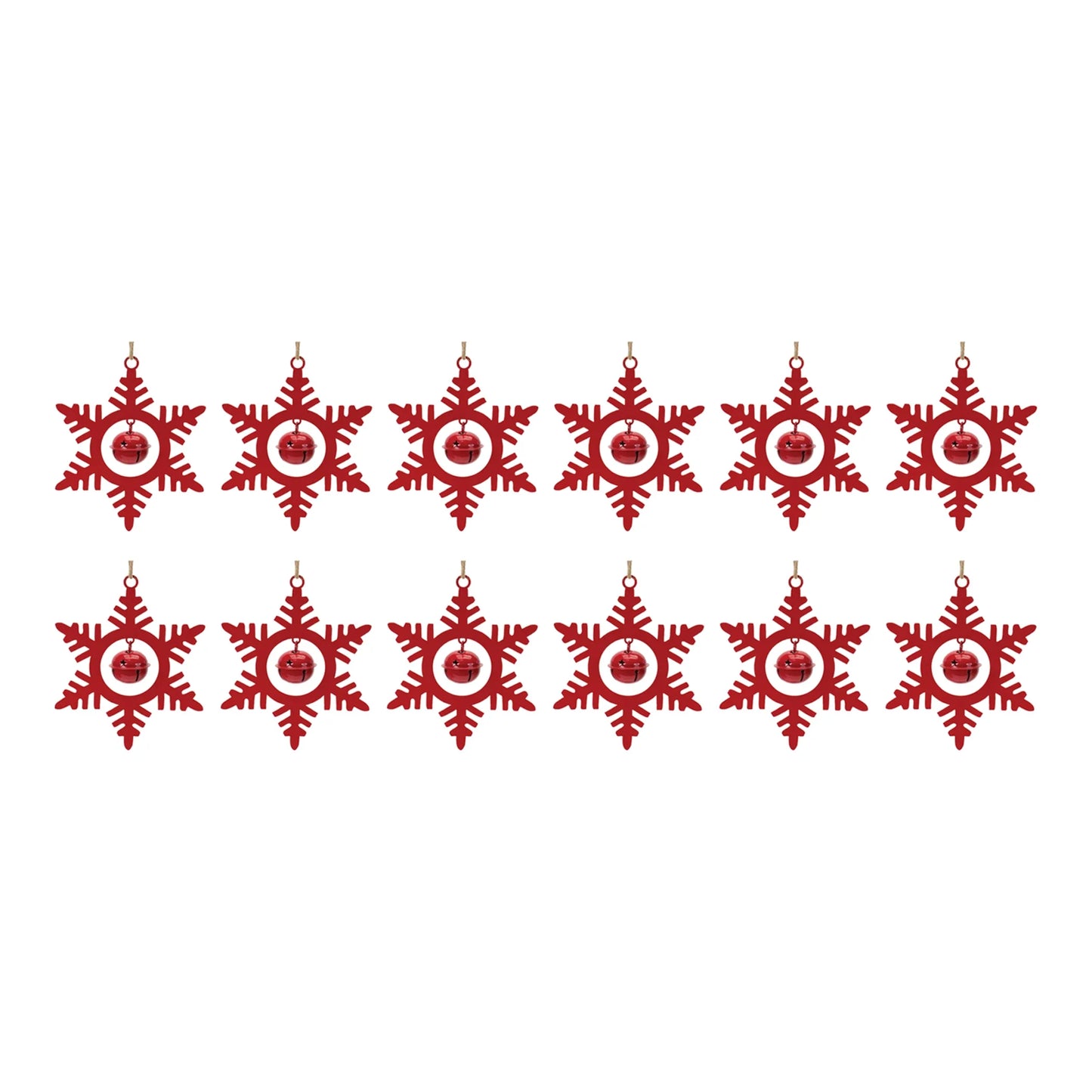 Metal Snowflake with Bell Ornament  - Pack Of: Set of 12 | Materials: Iron | Décor  style: Rustic