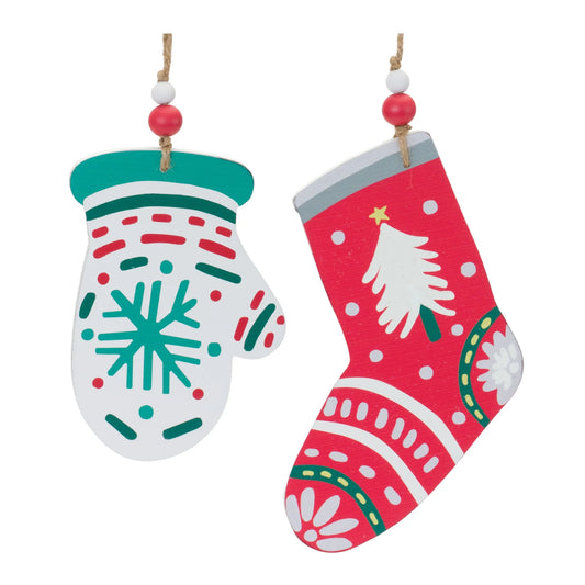 Wood Mitten and Stocking Ornaments