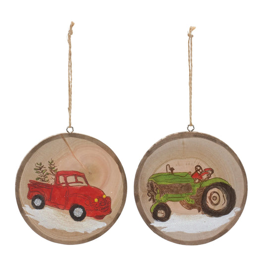 Wood Farm Tree Disc Ornament