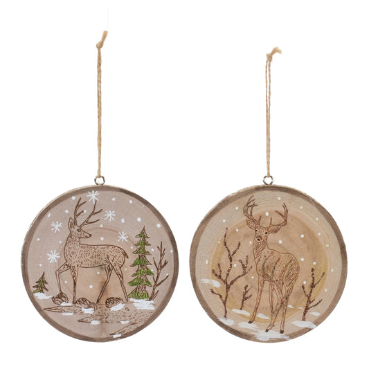 Wood Deer Tree Disc Ornament