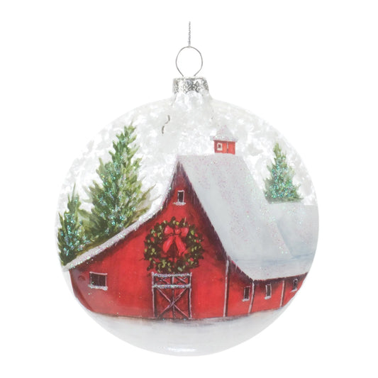 Frosted Barn Ball Ornament